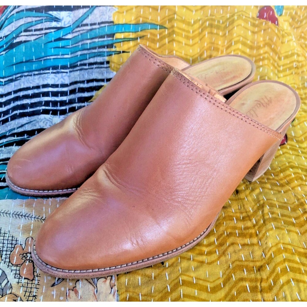 MADEWELL 7.5 Brown Leather Block Heel Harper Mule J8560 EUC Fall Classic